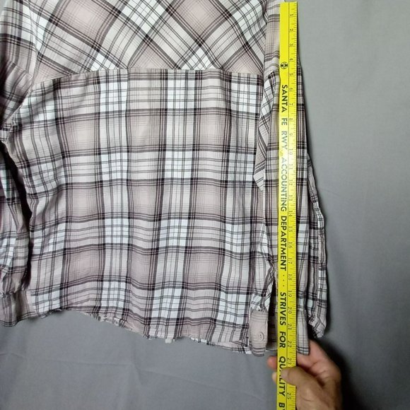 H&M Divided Plaid Long Sleeve 100% Soft Cotton Button Up‎ Beige Brown Collar XS - Picture 3 of 12